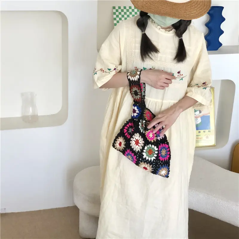 Bohemian Knitted Bag with Colorful Floral Design — feature 8