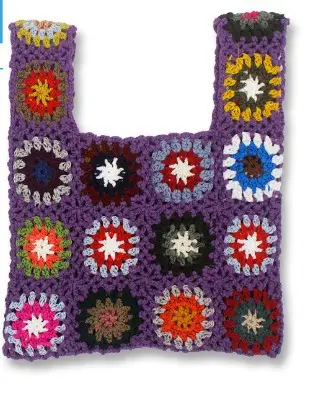 Bohemian Knitted Bag with Colorful Floral Design