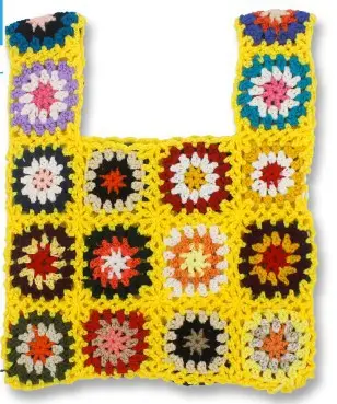 Bohemian Knitted Bag with Colorful Floral Design