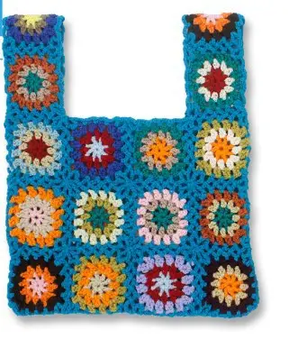 Bohemian Knitted Bag with Colorful Floral Design