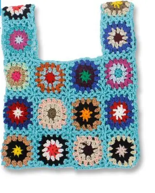 Bohemian Knitted Bag with Colorful Floral Design