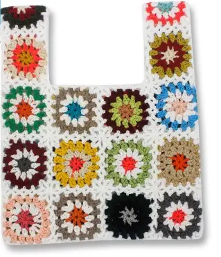 Bohemian Knitted Bag with Colorful Floral Design
