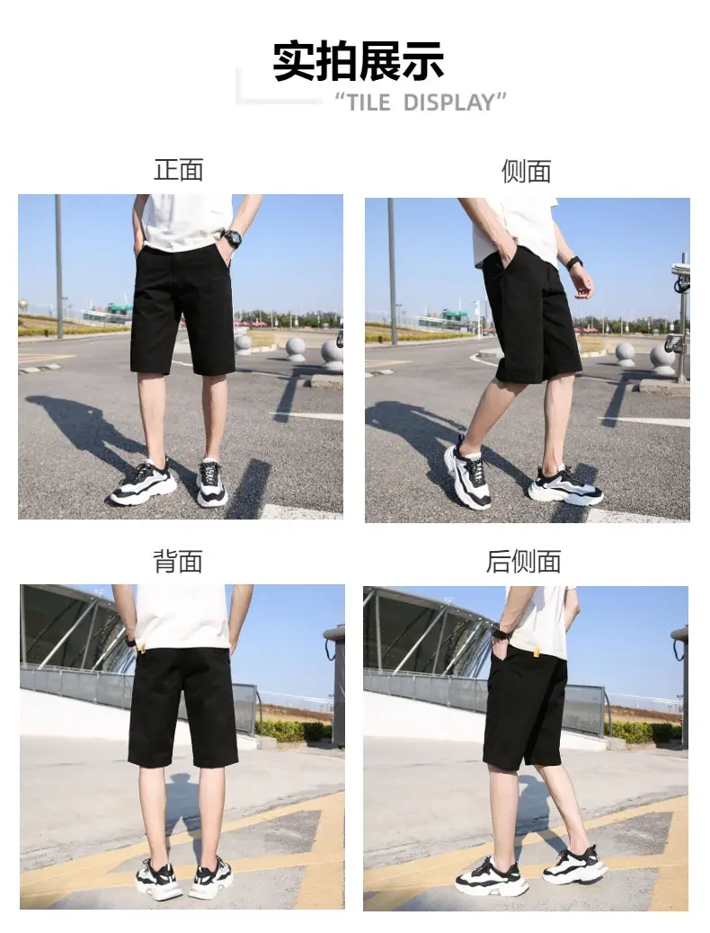 Men Black Cotton Mid-Length Shorts with Multiple Pockets — feature 12