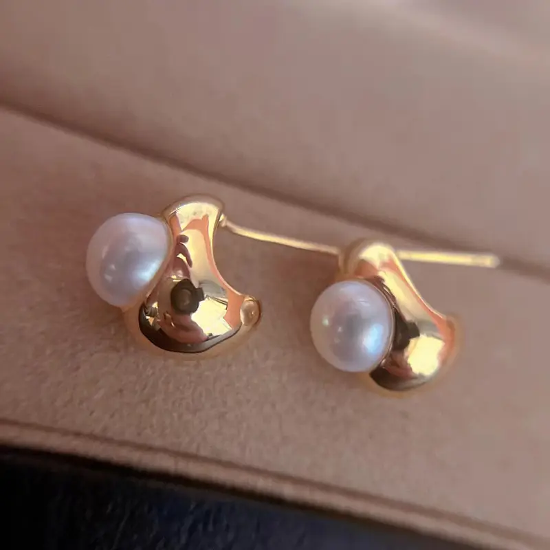 Natural Pearl Stud Earrings Gold Plated S925 Silver — feature 13