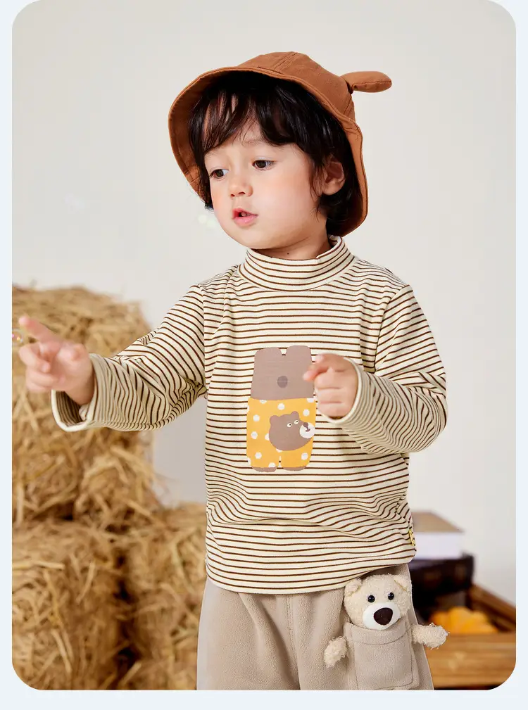 Baby Striped Long Sleeve T-Shirt 300G Warm Cotton — feature 34