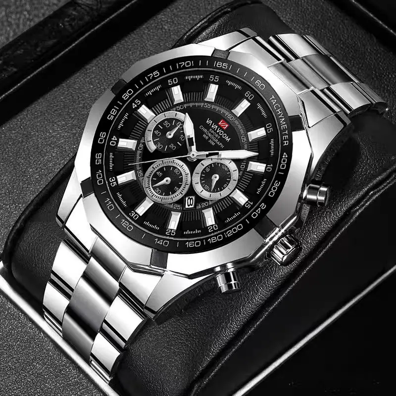 Men's Stainless Steel Chronograph Watch with 3 Subdials - Image 4