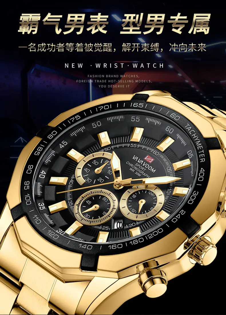 Men's Stainless Steel Chronograph Watch with 3 Subdials — feature 1