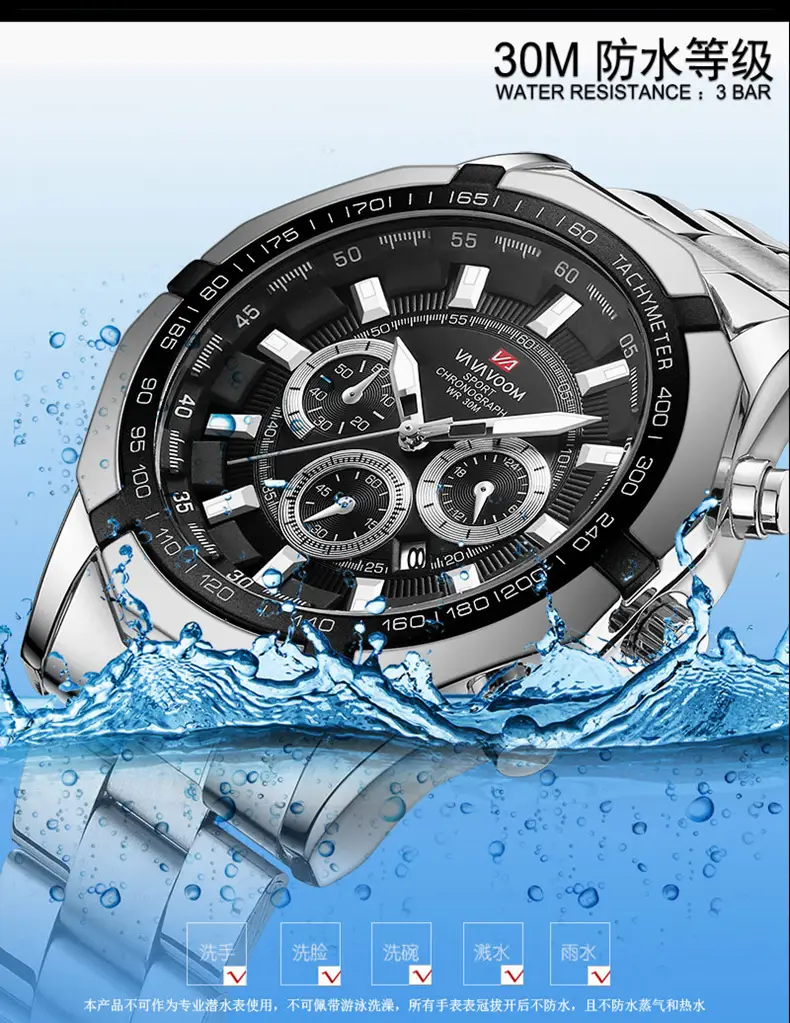 Men's Stainless Steel Chronograph Watch with 3 Subdials — feature 10
