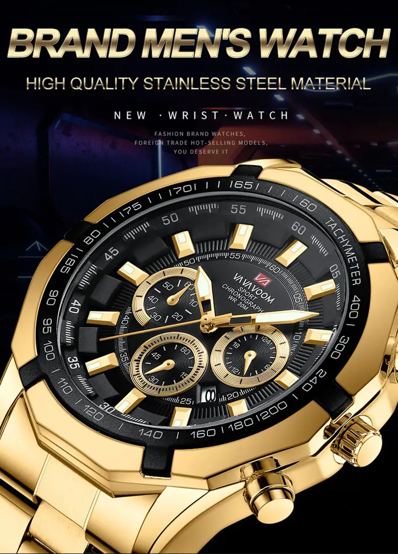 Men's Stainless Steel Chronograph Watch with 3 Subdials — feature 18