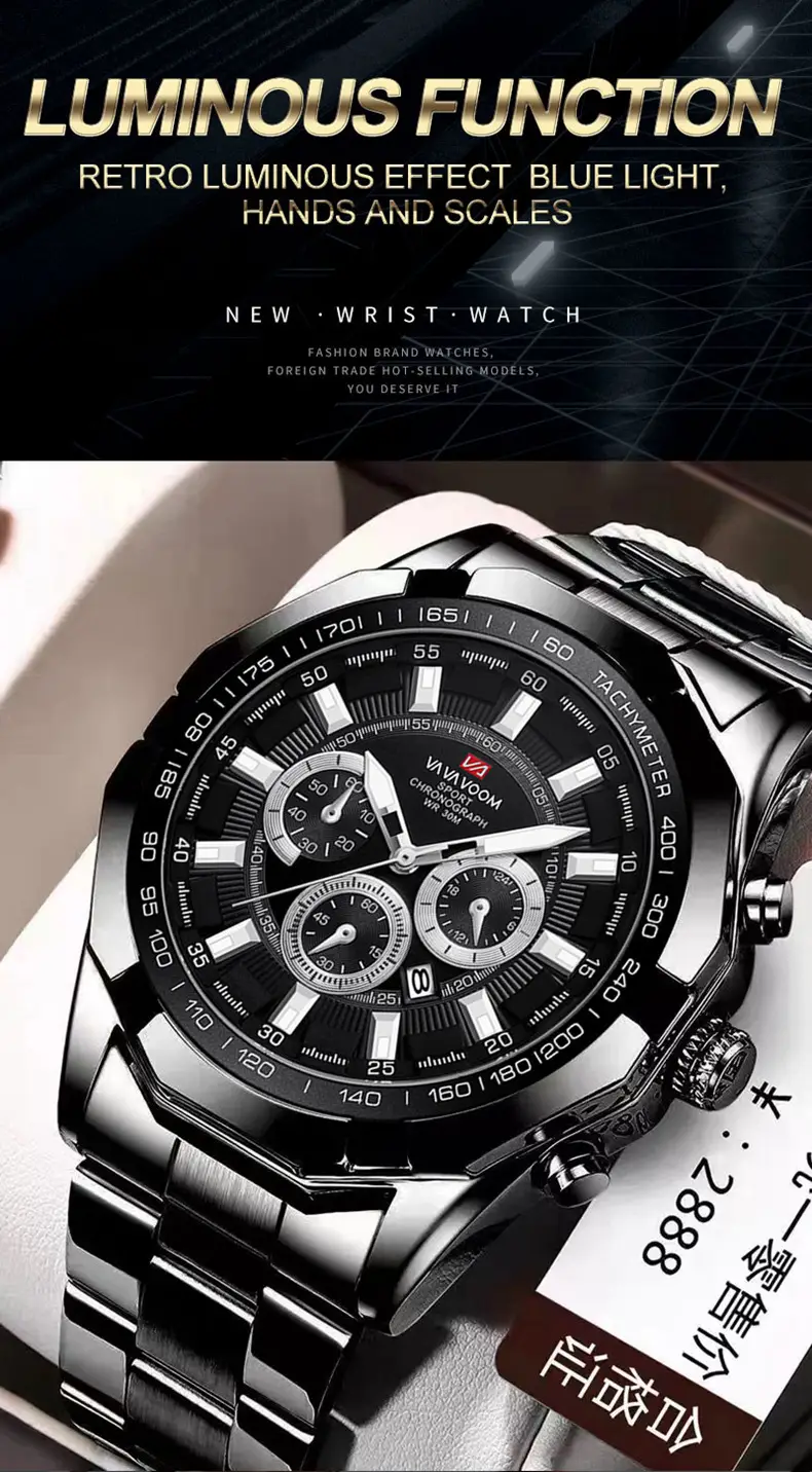 Men's Stainless Steel Chronograph Watch with 3 Subdials — feature 22