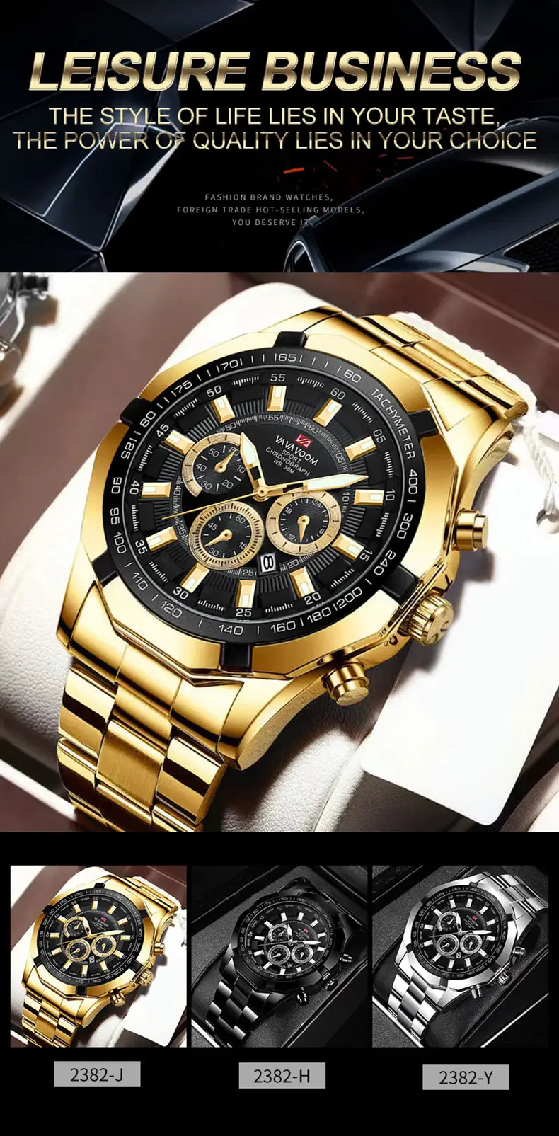 Men's Stainless Steel Chronograph Watch with 3 Subdials — feature 25