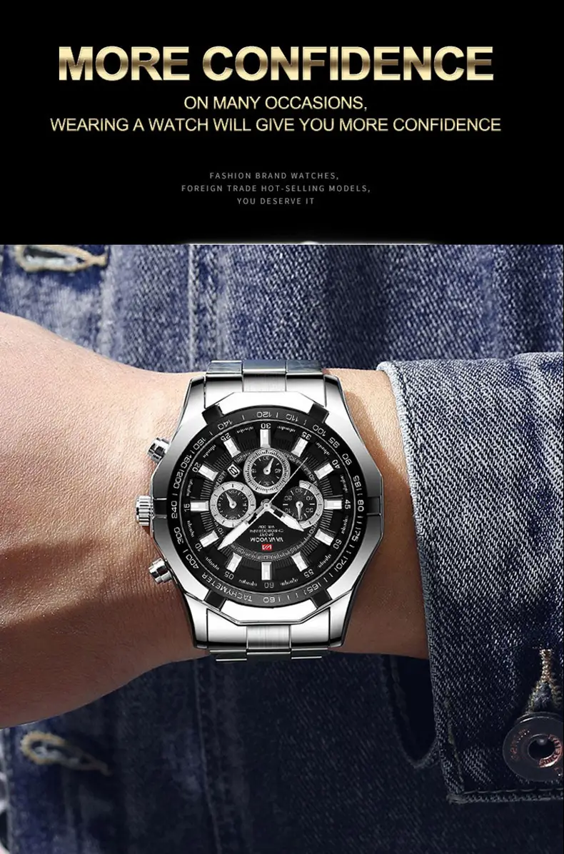 Men's Stainless Steel Chronograph Watch with 3 Subdials — feature 33