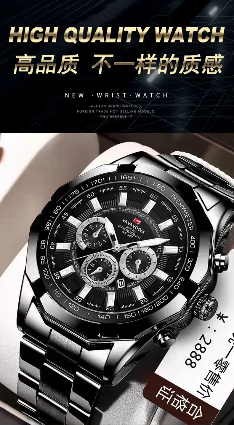 Men's Stainless Steel Chronograph Watch with 3 Subdials — feature 4