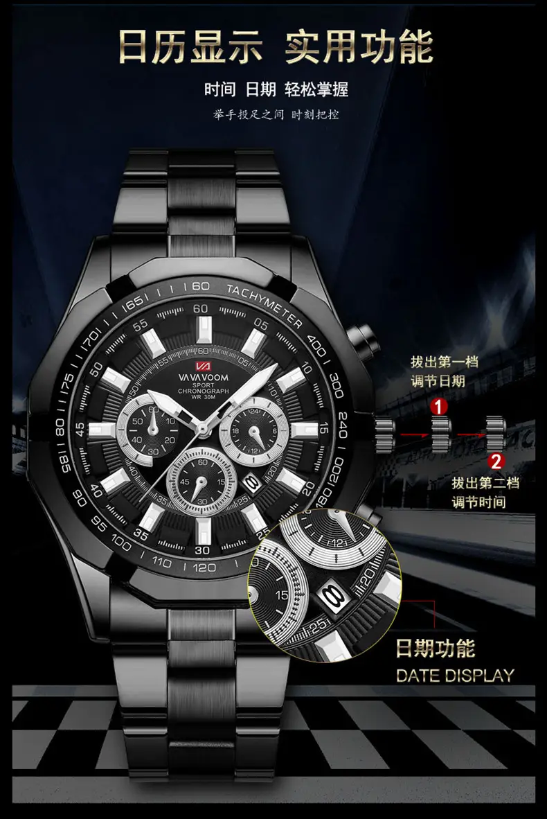 Men's Stainless Steel Chronograph Watch with 3 Subdials — feature 9