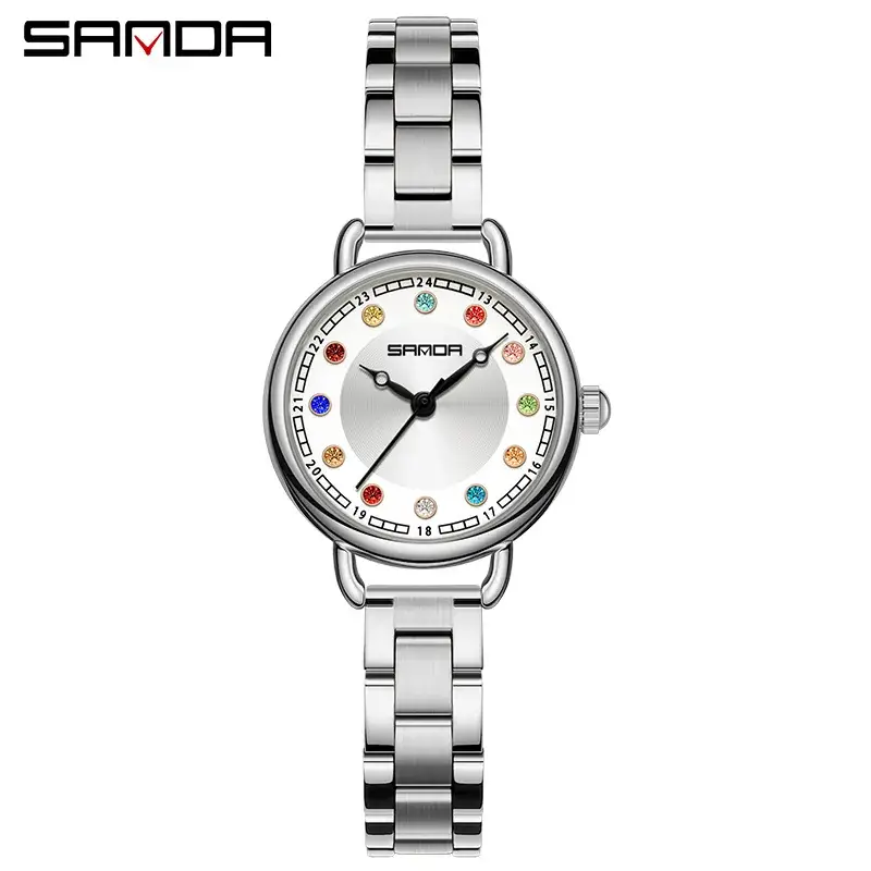 Sanda Women's Quartz Watch with Crystal Dial & Leather Strap - Image 14