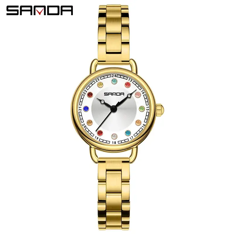 Sanda Women's Quartz Watch with Crystal Dial & Leather Strap - Image 16