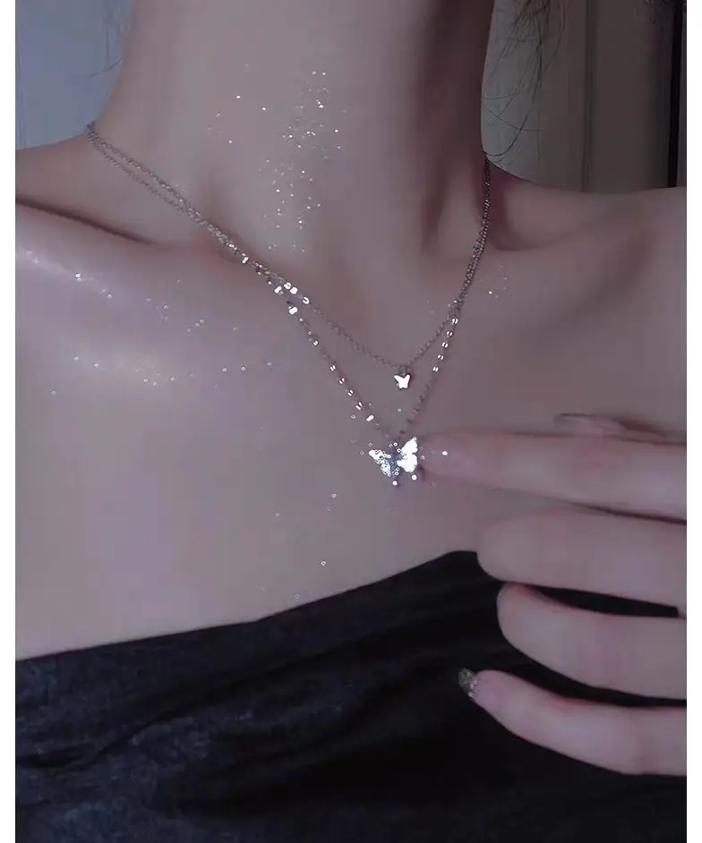 Silver Butterfly Double Layer Necklace for Women — feature 3