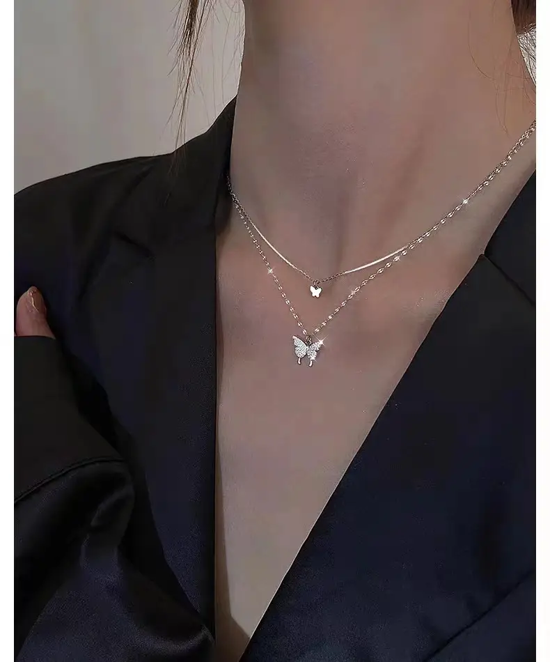 Silver Butterfly Double Layer Necklace for Women — feature 4