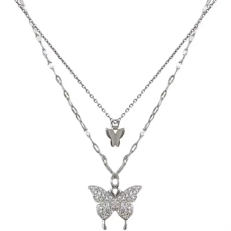 Silver Butterfly Double Layer Necklace for Women — feature 5