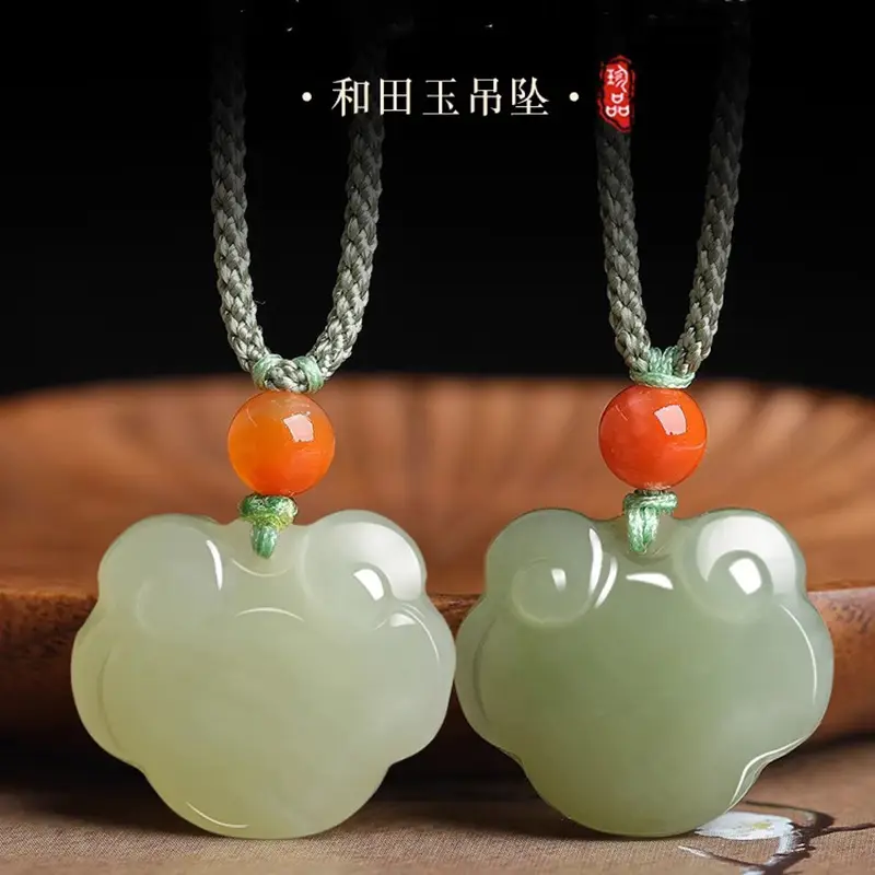 White Jade Ping An Ruyi Lock Pendant for Kids - Image 4
