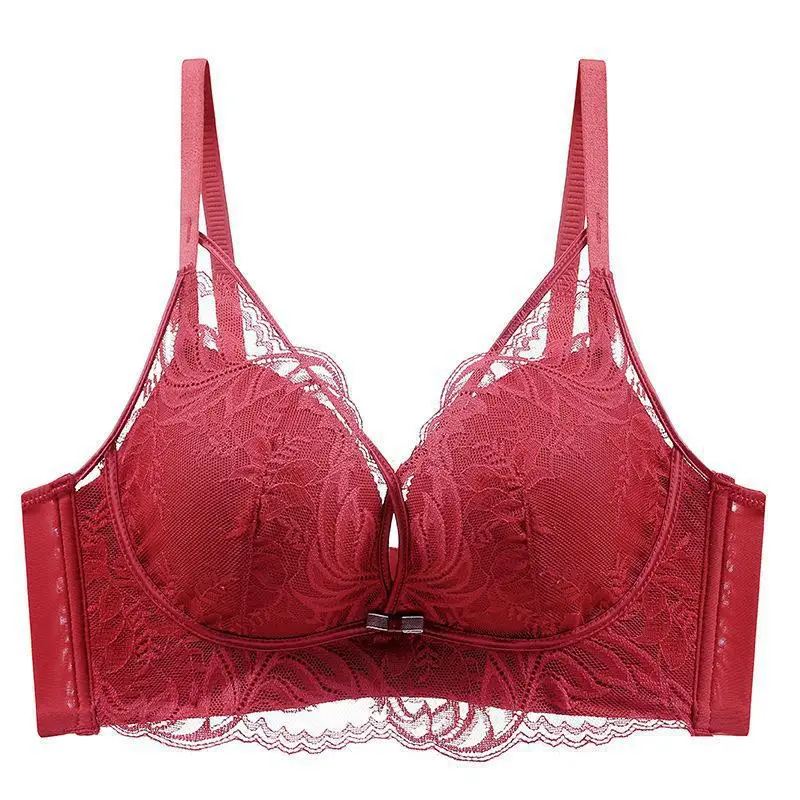 Small Chest Gathered Big Thickened Steamed Bread Cup Hollow Lace Underwear Comfortable Soft Beautiful Chest No Steel Ring Sexy Bra