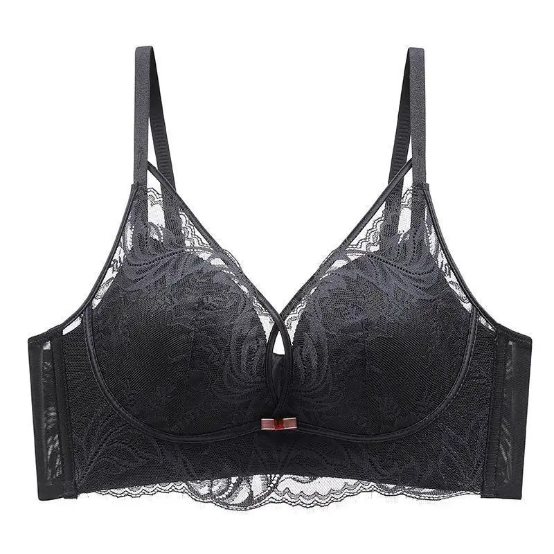 Small Chest Gathered Big Thickened Steamed Bread Cup Hollow Lace Underwear Comfortable Soft Beautiful Chest No Steel Ring Sexy Bra