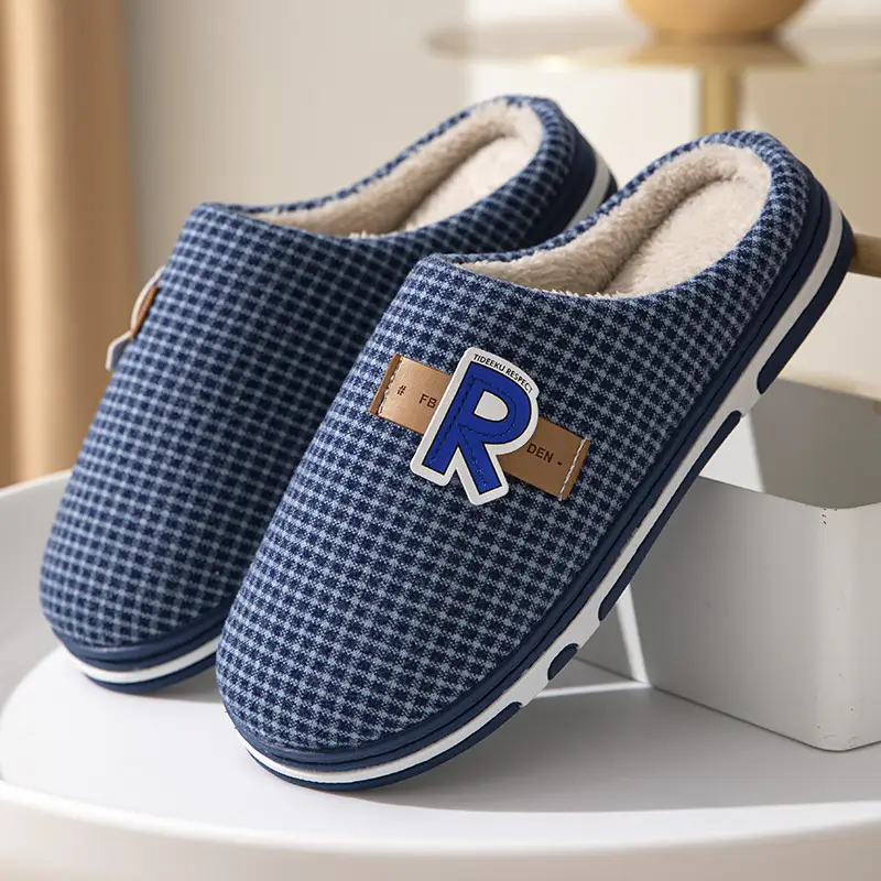 Large Size Men's Cotton Slippers for Autumn and Winter Indoor Use, Non-Slip Thick-Soled Warm Home Slippers, Comfortable and Plush - Image 5