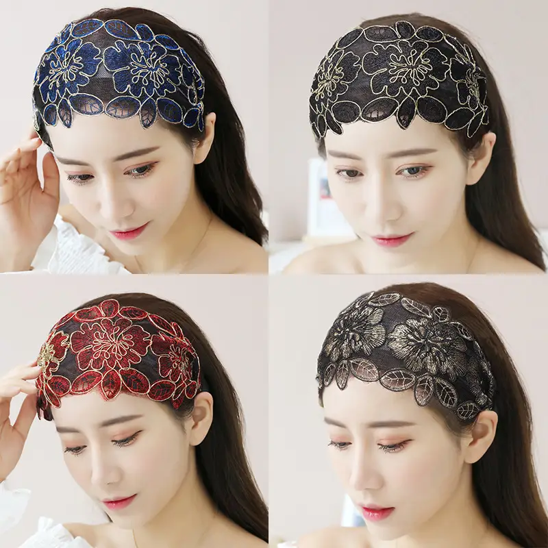 Black Lace Floral Headband for Women - Image 8