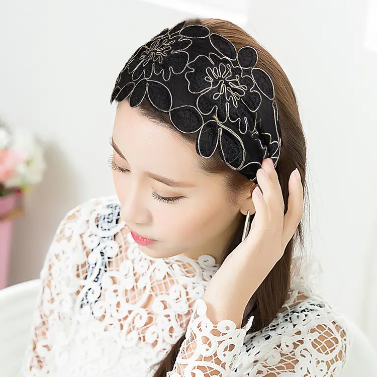 Black Lace Floral Headband for Women - Image 9