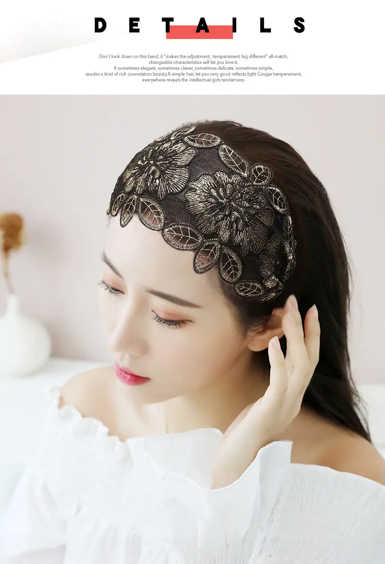 Black Lace Floral Headband for Women — feature 1