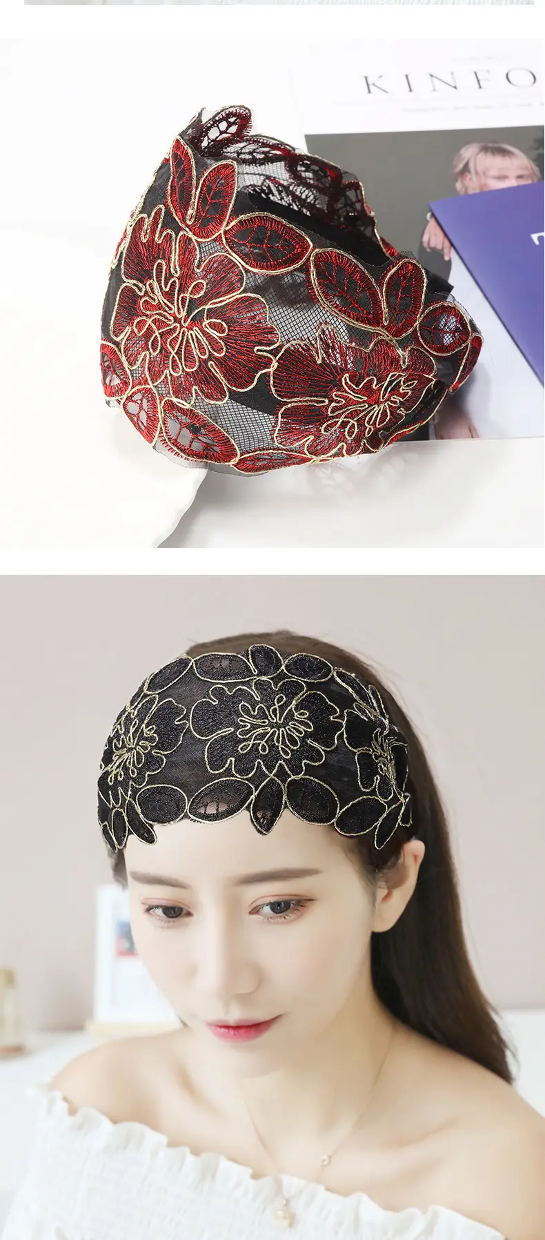 Black Lace Floral Headband for Women — feature 10