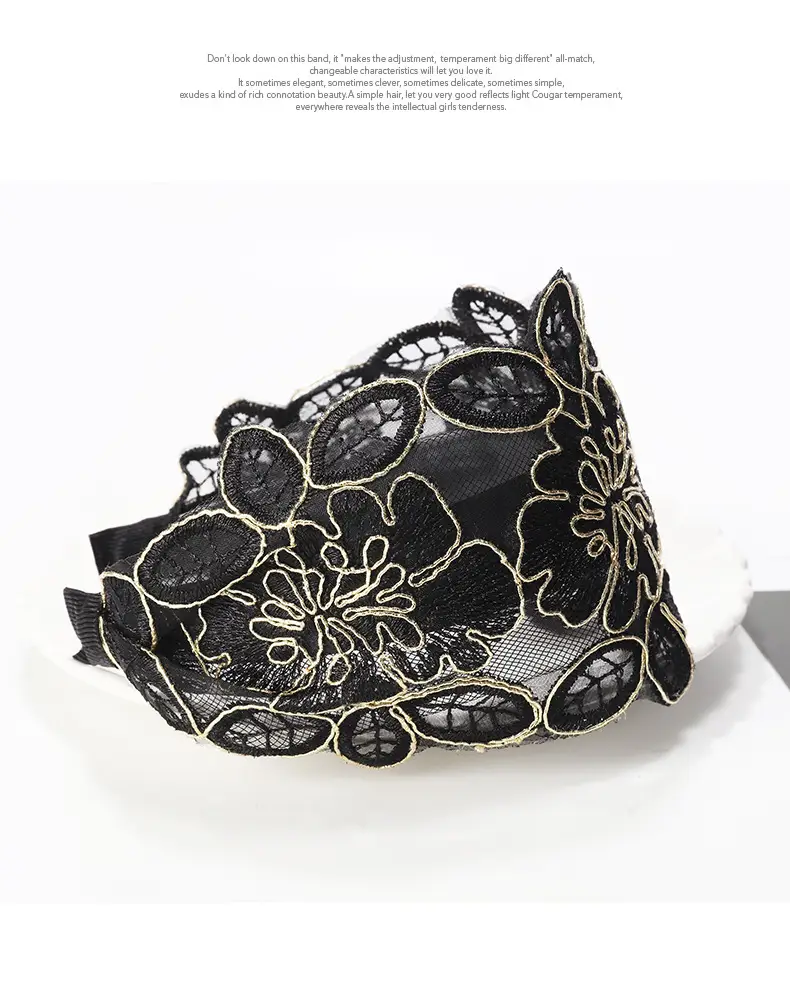 Black Lace Floral Headband for Women — feature 11