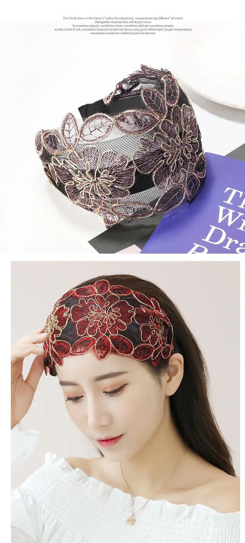 Black Lace Floral Headband for Women — feature 9