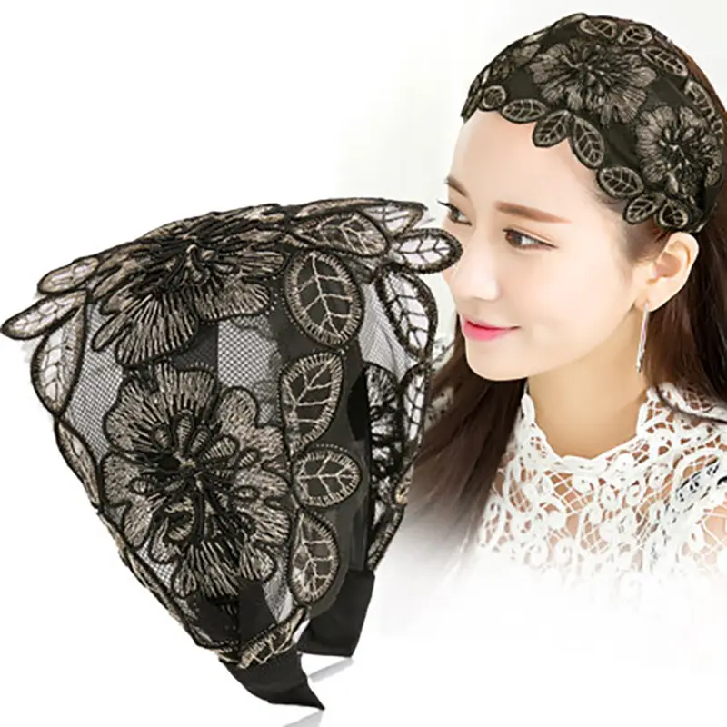Black Lace Floral Headband for Women - Image 2