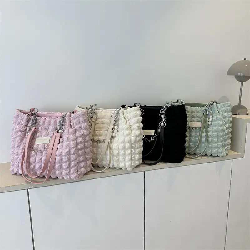 Large Bubble Pleated Shoulder Bag Mint Green - Image 5