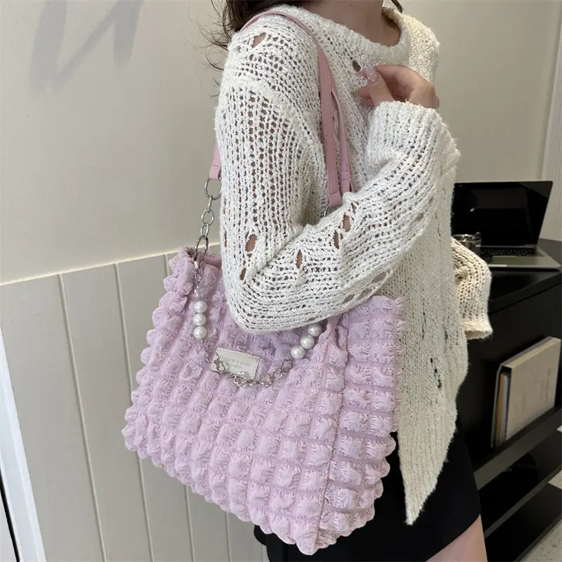 Large Bubble Pleated Shoulder Bag Mint Green - Image 7