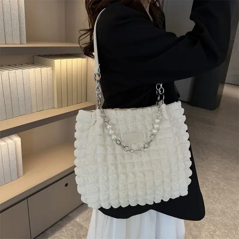 Large Bubble Pleated Shoulder Bag Mint Green - Image 8