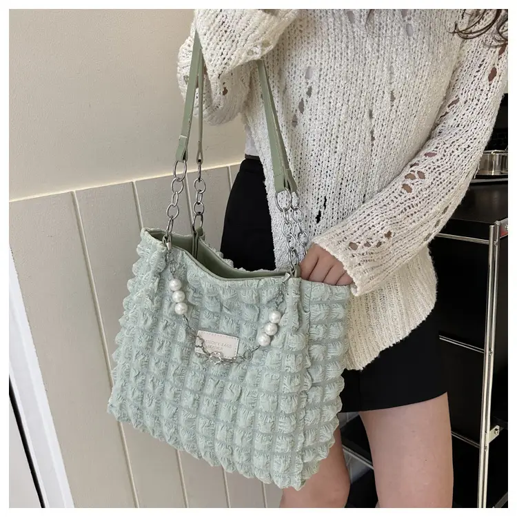 Large Bubble Pleated Shoulder Bag Mint Green — feature 11