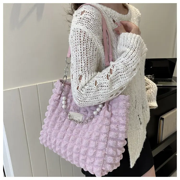 Large Bubble Pleated Shoulder Bag Mint Green — feature 12