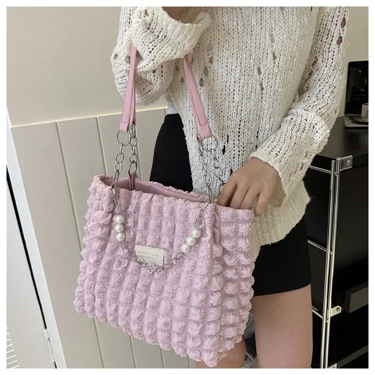 Large Bubble Pleated Shoulder Bag Mint Green — feature 14