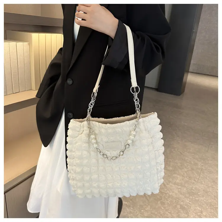 Large Bubble Pleated Shoulder Bag Mint Green — feature 18