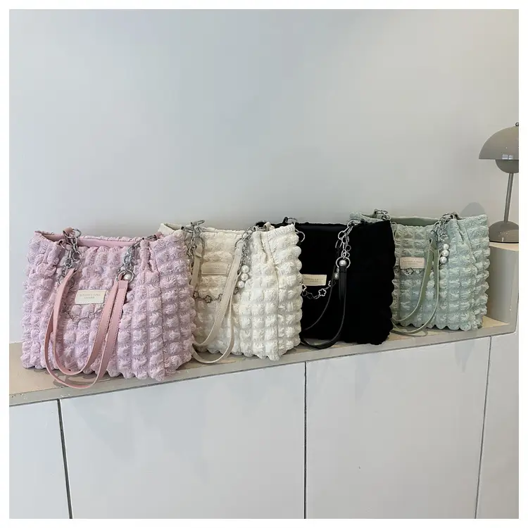 Large Bubble Pleated Shoulder Bag Mint Green — feature 25