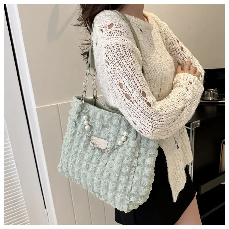 Large Bubble Pleated Shoulder Bag Mint Green — feature 9