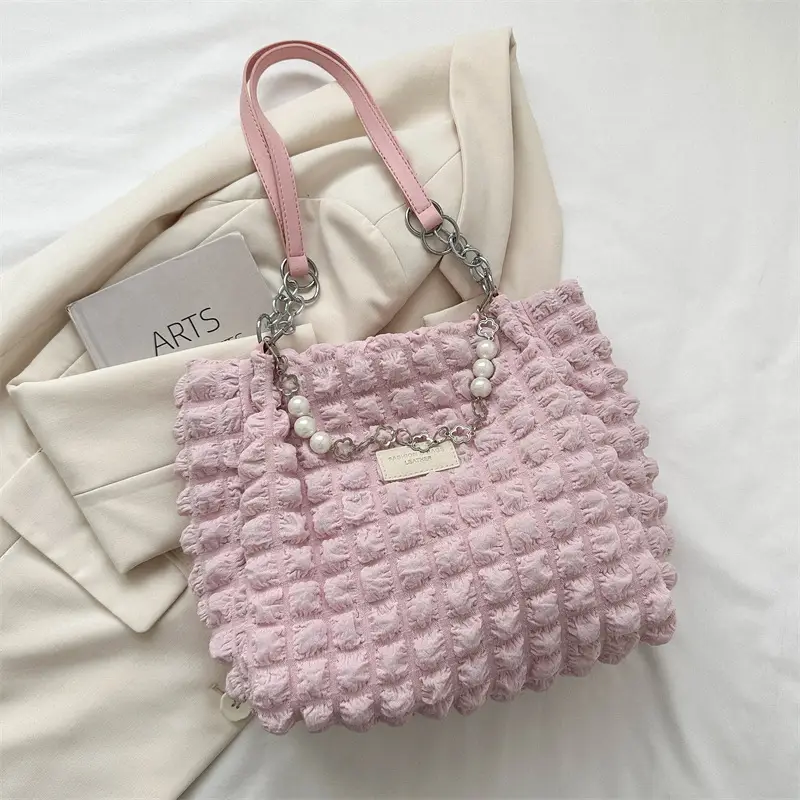 Large Bubble Pleated Shoulder Bag Mint Green - Image 3