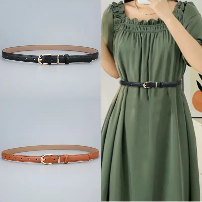 Women's Genuine Leather Belt with Gold Buckle - Image 12