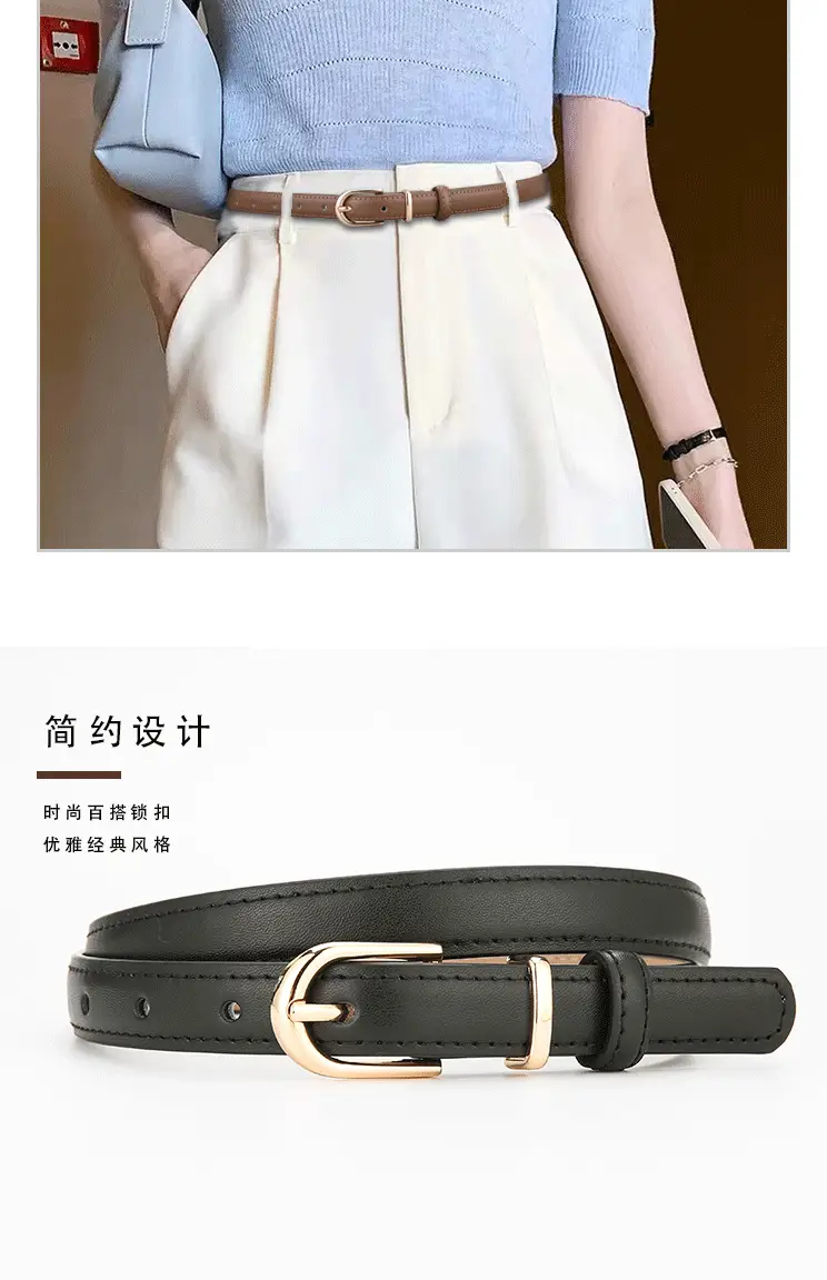 Women's Genuine Leather Belt with Gold Buckle β feature 3