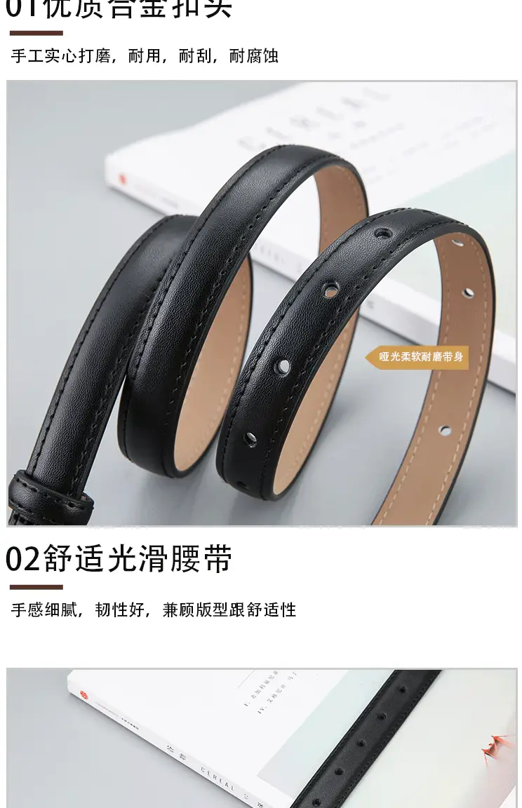 Women's Genuine Leather Belt with Gold Buckle β feature 9