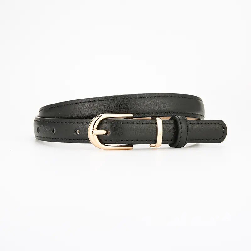 Women's Genuine Leather Belt with Gold Buckle