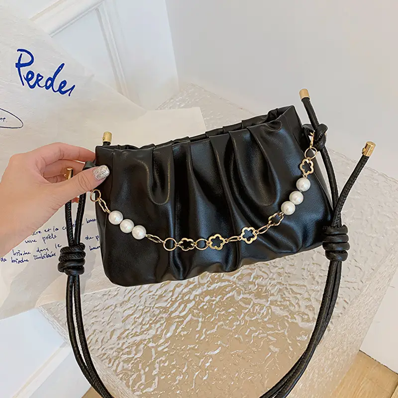 Black Pleated Shoulder Bag for Women 2023 - Image 4