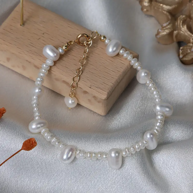 Nude Pearl Bracelet for Women with Spring Buckle